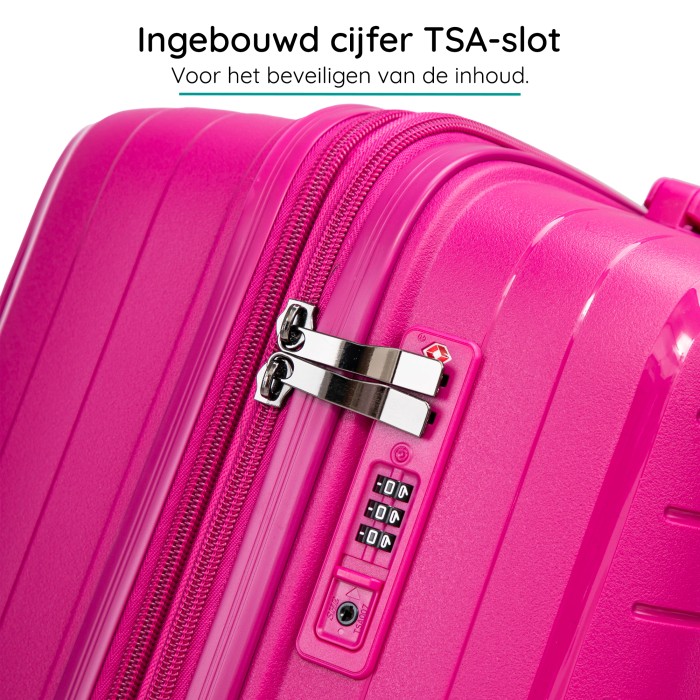 BlockTravel Palma PP reiskoffer met wielen L 98 tot 108 liter vergrootbaar met inbouw TSA cijferslot – roze