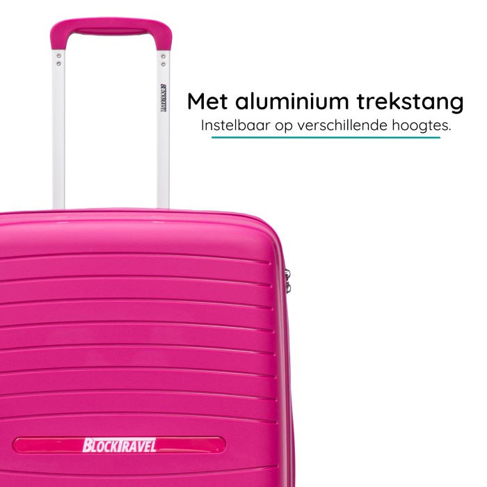 BlockTravel Palma PP reiskoffer met wielen L 98 tot 108 liter vergrootbaar met inbouw TSA cijferslot – roze